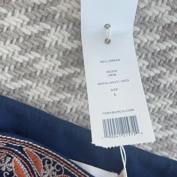 Tory Burch Nell Blue Embroidered Dress Large - Picture 9 of 12